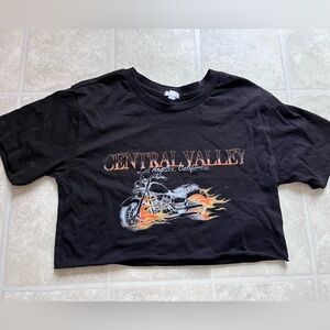 Garage Motorcycle Central Valley Black Crop Top T-shirt Size XS